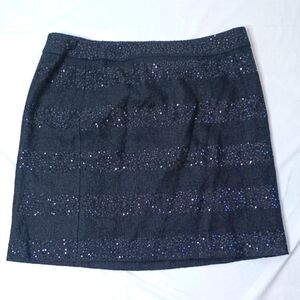 BLACK Sequin Striped Mini Pencil Skirt in Size 14 by Loft